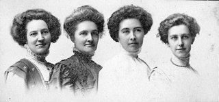 Kilgore sisters, Grace (Dr. Linus Aldrich) (B-1869), Una (Mathias C. Durst) (B-1870), Lea (Avon R. Nottingham) (B-1882), Inez (George C. Steinmann) (B-1882).  Lura Belle (Herbert J. Lehmann) and Rita (Elmer Goldsmith) not shown.